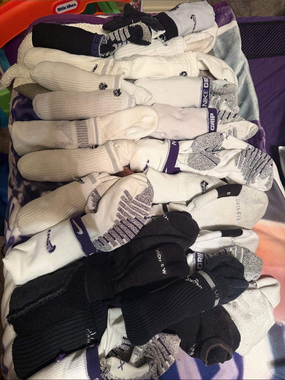 Nike Crew Athletic Socks Pack - White, Black & Purple Accents BUNDLE